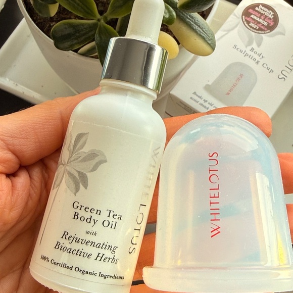White Lotus Body Sculpting Cup + GreenTea Body Oil Duo | Organic Firming & Detox - Picture 1 of 4